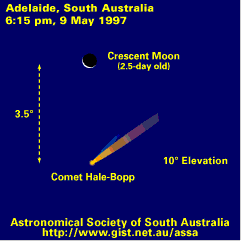 [Comet Hale-Bopp below Moon]